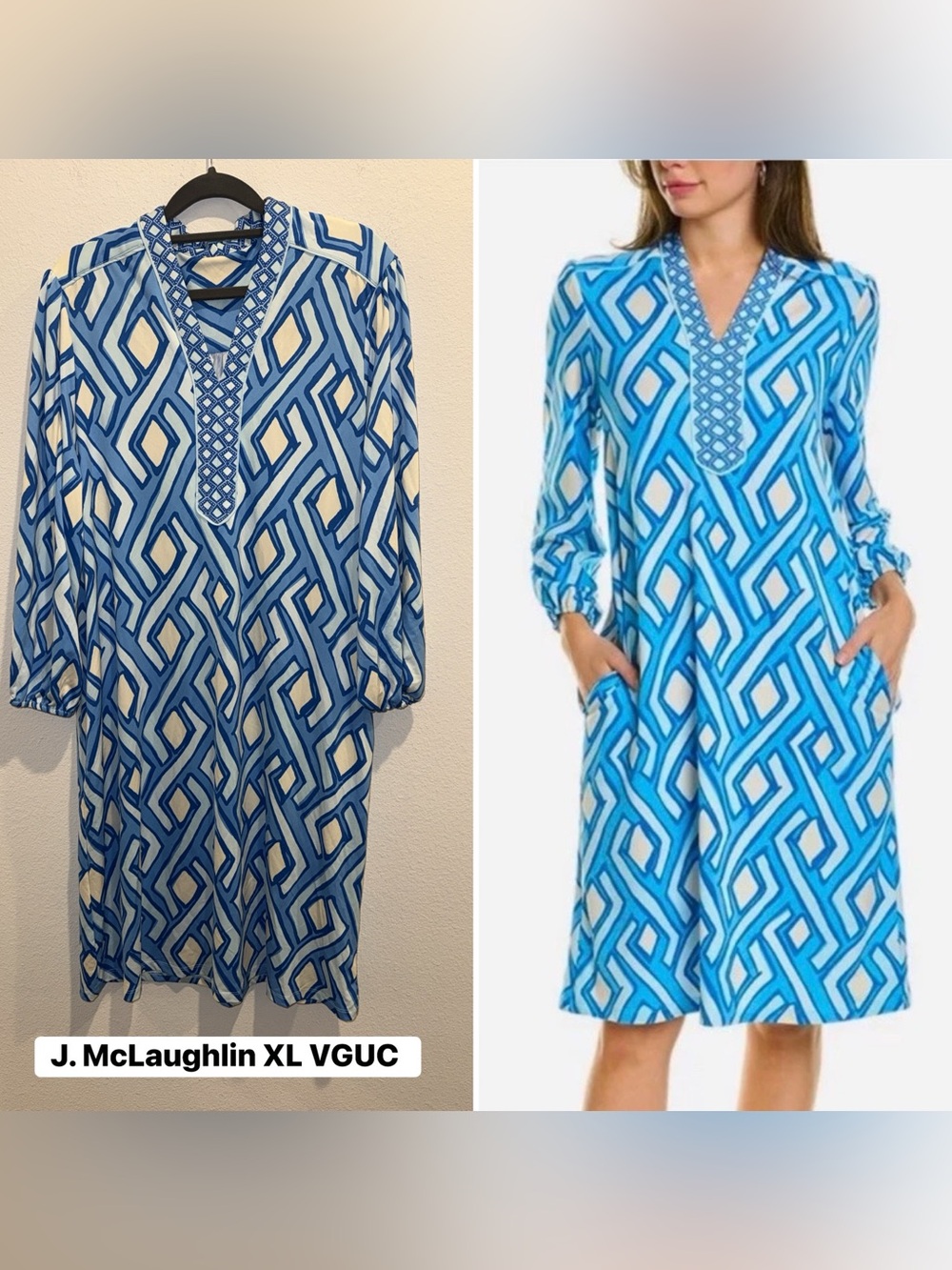 J. McLaughlin Blue Geometric V-Neck Women's Dress size XL